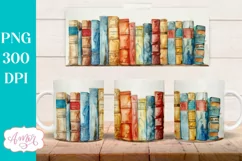 Bookshelf mug wrap PNG for Sublimation | Book lover mug png Product Image 1