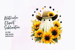 Cute ghost with sunflower watercolor clipart sublimation Product Image 1