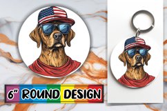 Keychain with American Flag Dog - Round Ornament Sublimation Product Image 1