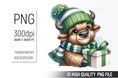 Christmas Cow Clipart PNG, Watercolor Christmas Animals Product Image 1