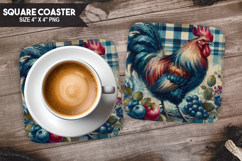 Chicken, Farm Animals, Buffalo Plaid Square Coaster PNG Product Image 1