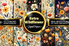 Retro Wild Flowers Digital Papers, Flowers Pattern Product Image 1