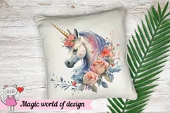 Unicorns with spring flowers Clipart PNG, Sublimation Product Image 4