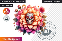 Pastel Floral Day of the Dead Clipart PNG,sugar skull design Product Image 1