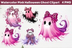 Watercolor Pink Halloween Ghost Clipart PNG Product Image 1