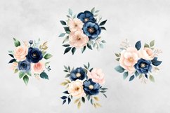 Dark Blue &amp; Blush Pink Flowers Clipart PNG. Product Image 3