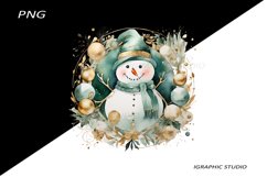 Green Snowman Clipart, Gold and Emerald Chistmas Clipart Product Image 1