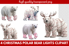 Christmas Polar Bear Lights Clipart | Cute Holiday Bear PNG Product Image 1