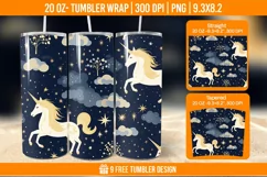 Unicorn Milkyway Tumbler Wrap Designs, Sublimation Wrap Product Image 1