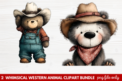 2 Whimsical Western Animal Clipart | Cute Cowboy Animals PNG Product Image 1