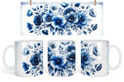 Blue Flowers mug design, Watercolor Floral Mug Wrap Product Image 1