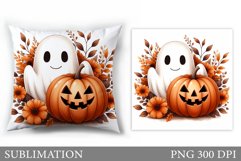 Fall Ghost Pillow Design. Cute Ghost Pillow Sublimation Product Image 1