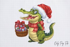 Watercolor Christmas Crocodile Clipart PNG Product Image 1