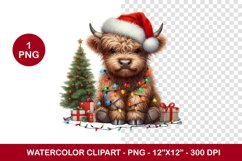 png watercolor clipart - grumpy highland cow Product Image 1