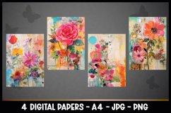 4 Beautiful Flowers Digital Papers I Junk Journal Pages Product Image 2