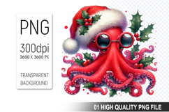 Watercolor Christmas Octopus Clipart PNG Bundle, 23 Designs Product Image 15