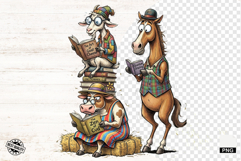 Whimsical Farm Animals Love Reading - Animals Clipart Product Image 1