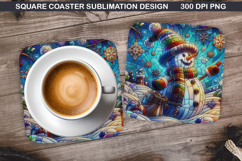 Snowman Coaster Sublimation, Christmas Coaster PNG Design Product Image 1