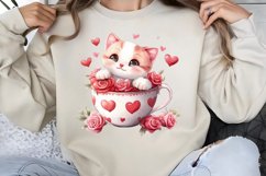 Watercolor Valentine Cat Love Clipart PNG Product Image 1