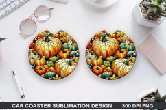 Pumpkins Car Coaster Sublimation| Halloween Coaster PNG Product Image 1
