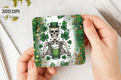 Funny Skeleton with Beer Square Coaster PNG Sublimation Desi Product Image 1