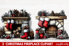 Cozy Christmas Fireplace Clipart | Holiday Mantel &amp; Winter Product Image 1