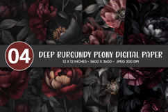 Deep Burgundy Peony Digital Paper Product Image 1