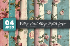 Vintage Floral Stripe Digital Paper Product Image 1
