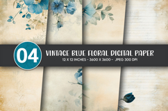 Vintage Blue Floral Digital Paper Product Image 1