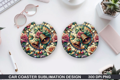 Roses Car Coaster Sublimation| Christmas Coaster PNG Design Product Image 1