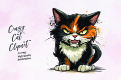 Crazy cat watercolor clipart PNG Product Image 1
