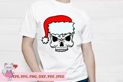 Christmas Skull with Santa hat svg, file for cutting Product Image 3