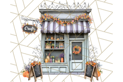 Fall Town Building Clipart PNG, Autumn Home Decor Scenes Product Image 2