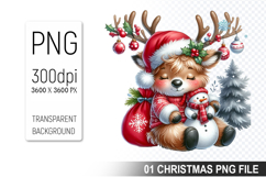 Watercolor Cute Christmas Reindeer Clipart PNG Bundle Product Image 15