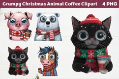 Grumpy Christmas Animal Coffee Clipart PNG Product Image 1