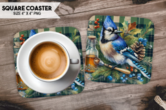 Cute Jay, Birds &amp; Others, Buffalo Plaid Square Coaster PNG Product Image 1