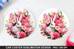 Bouquet And Easter Bunny Flowers -Coaster Sublimation Design Product Image 1