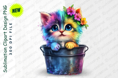 Rainbow Kitten With Flower Crown In Bucket Clipart Product Image 1