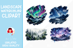 4 Galaxy Night Watercolor Landscapes Product Image 1