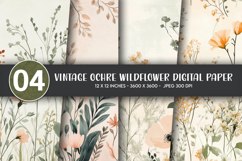 Vintage Ochre Wildflower Digital Paper Product Image 1