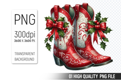 Watercolor Christmas Cowboy Boots Clipart PNG Bundle Product Image 16