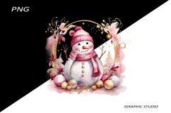 Pink Snowman Clipart, Gold and Pink Chistmas Clipart Product Image 1