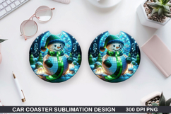 Snowman Car Coaster Sublimation|Christmas Coaster PNG Design Product Image 1