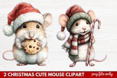 2 Christmas Cute Mouse Clipart | Adorable Holiday Mouse PNG Product Image 1