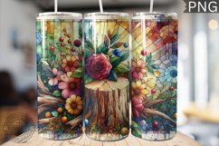 Watercolor Flower Wooden Stump Tumbler - High Quality 3Dpi Product Image 1