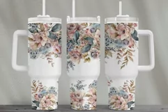 Pink Flowers 40 Oz Tumbler Wrap, Sublimation Design Product Image 1