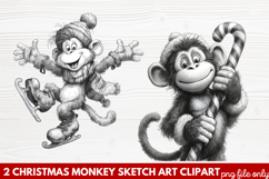 Christmas Monkey Sketch Art Clipart | Hand-Drawn Holiday Product Image 1