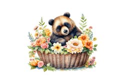 Watercolor Bear Sitting in Basket Spring Clipart Sublimation Product Image 1