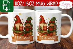 Cute Christmas mug wrap PNG, Christmas gnome mug template Product Image 1