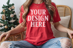 Christmas Bella Canvas 3001 Red Front &amp; Back Mockups Product Image 1